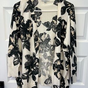 Merona Black and Cream Floral Open-Front Cardigan